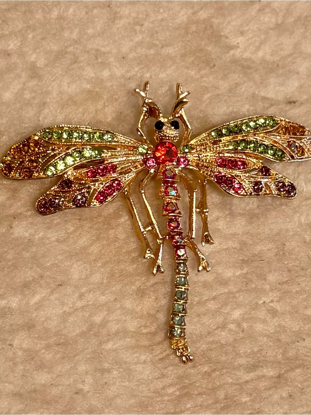 Gold-Tone Multicolor Dragonfly Brooch - Unbranded
